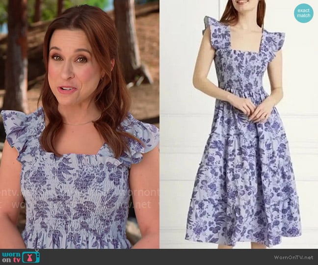 Hill House The Ellie Nap Dress in Lilac Tonal Floral worn by Lacey Chabert on Celebrations with Lacey Chabert