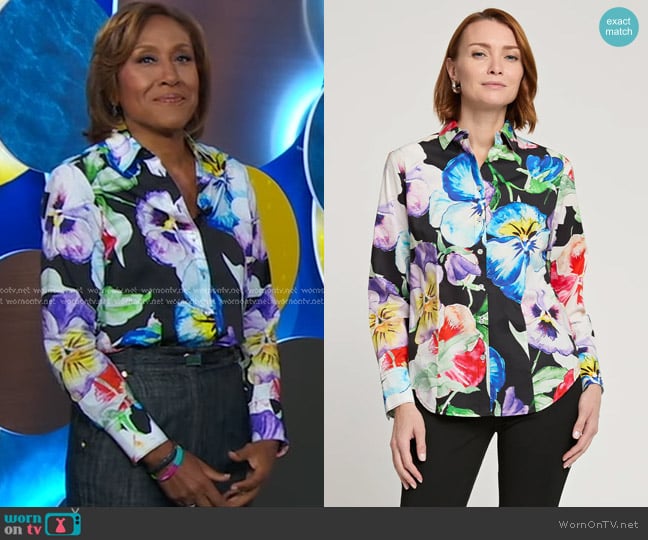 Hinson Wu Diane Long Sleeve Pansy Print Shirt worn by Robin Roberts on Good Morning America