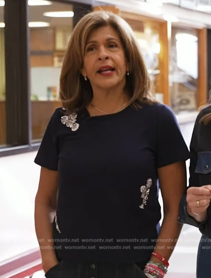 Hoda's navy embellished tee on Today