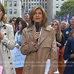 Hoda’s brown embroidered trench coat on Today