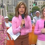 Hoda’s pink collared sweater and brown seamed pants on Today