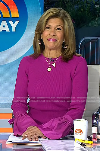 Hoda’s magenta bell sleeve ribbed top on Today