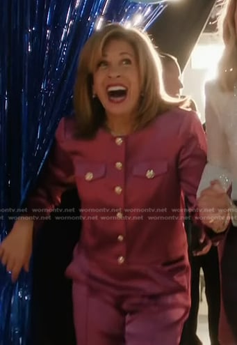 Hoda’s pink satin jacket and pants set on Today