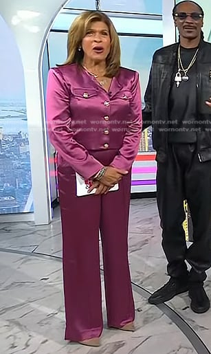 Hoda's pink satin jacket and pants set on Today