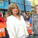 Hoda’s white cable knit cardigan and pleated dress on Today