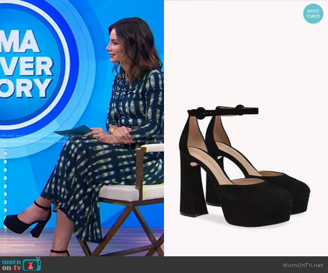 Gianvito Rossi Holly Suede Platform Pumps worn by Rebecca Jarvis on Good Morning America