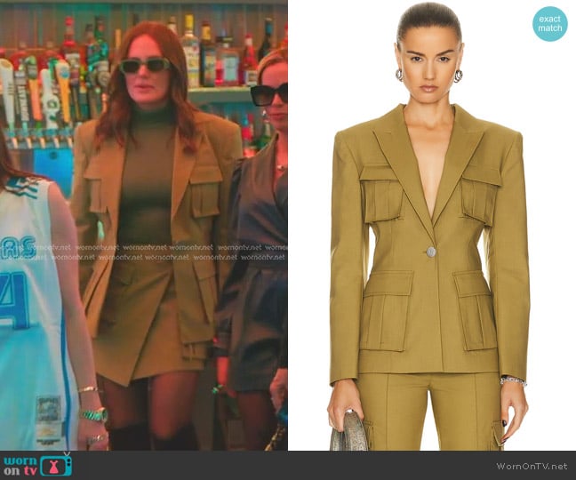 ILA Kelly Cargo Pocket Blazer in Khaki worn by Meredith Marks on The Real Housewives of Salt Lake City