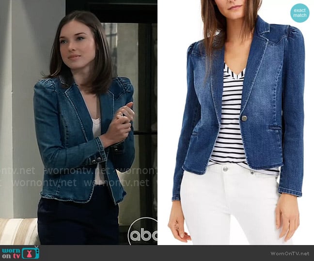 INC International Concepts Puff-Sleeve Blazer in Med Indigo worn by Willow Tait (Katelyn MacMullen) on General Hospital