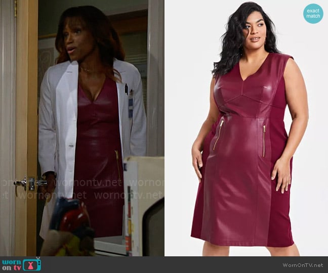 INC International Concepts V-Neck Faux-Leather Midi Dress in Rhodolite Garnet worn by Grace Buckingham (Cassandra Creech) on The Bold and the Beautiful