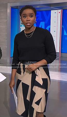 Zinhle’s black and beige geometric skirt on NBC News Daily