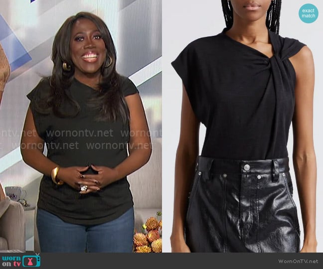 Etoile Isabel Marant Naydali Twist Front Top worn by Sheryl Underwood on The Talk