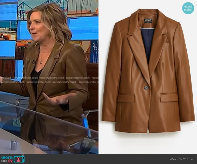 J. Crew Willa Blazer in faux leather worn by Christine Romans on NBC News Daily