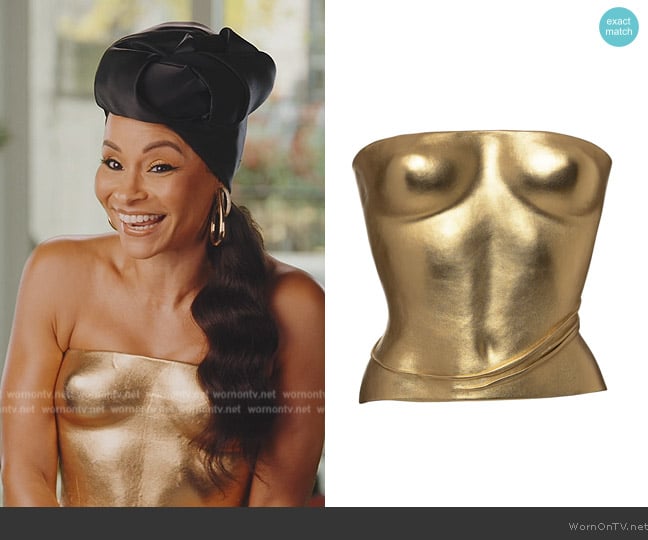 J Phoenix London Gold Moulded Leather Corset worn by Sai De Silva on The Real Housewives of New York City