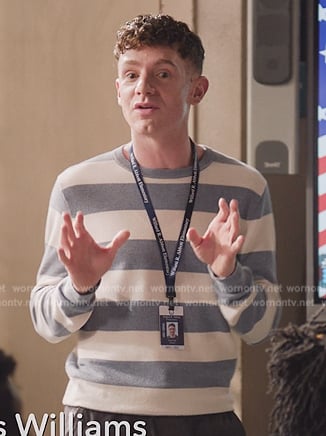 Jacob's blue stripe sweater on Abbott Elementary