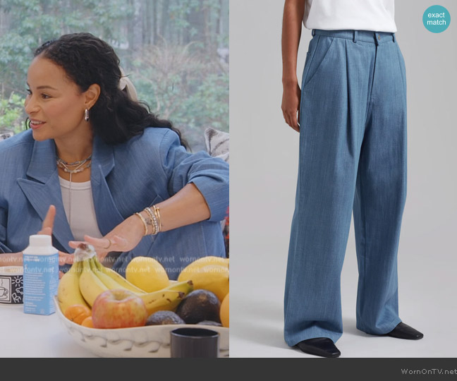 The Frankie Shop Jan Denim Pants worn by Sai De Silva on The Real Housewives of New York City