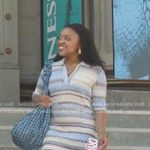 Janine’s blue striped ribbed polo dress on Abbott Elementary