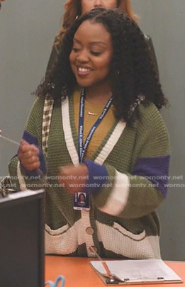 Janine's green colorblock cardigan on Abbott Elementary