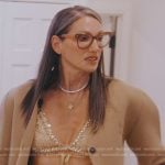 Jenna’s beige logo embossed cardigan on The Real Housewives of New York City