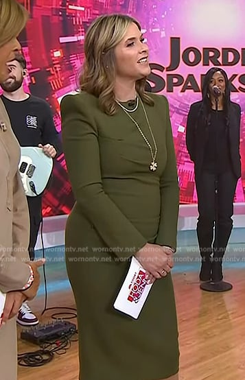 Jenna's olive padded shoulder dress on Today