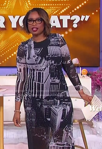 Jennifer’s city print mesh dress on The Jennifer Hudson Show