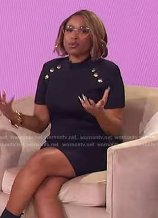 Jennifer's black button shoulder dress on The Jennifer Hudson Show