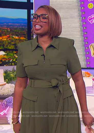 Jennifer's green belted jumpsuit on The Jennifer Hudson Show