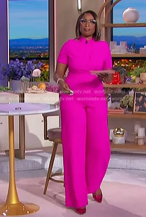 Jennifer's pink twist neck jumpsuit on The Jennifer Hudson Show