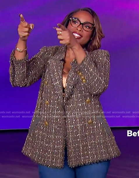 Jennifer’s tweed double breasted blazer on The Jennifer Hudson Show