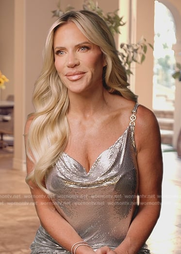 Jennifer's metallic drape confessional top on The Real Housewives of Orange County