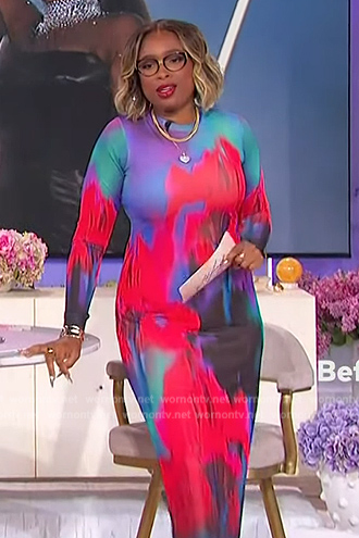 Jennifer’s abstract print mesh dress on The Jennifer Hudson Show