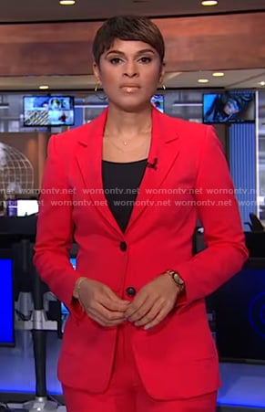 Jericka Duncan's red blazer and pant suit on CBS Evening News