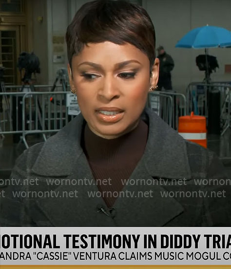 Jericka Duncan's grey plaid coat on CBS Mornings