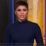 Jericka’s navy rib knit dress on CBS Evening News