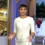 Jericka’s white asymmetric sheath dress on CBS Evening News