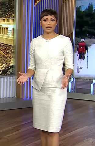 Jericka's white asymmetric sheath dress on CBS Evening News