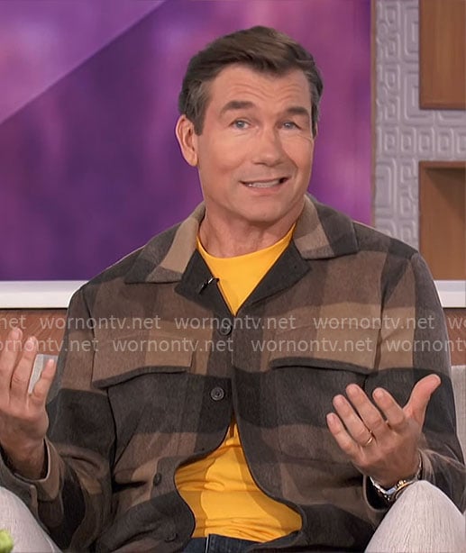 Jerry's beige checked shirt jacket on The Talk