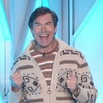 Jerry’s beige printed zip up cardigan on The Talk