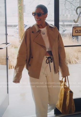 Jessel's beige double breasted jacket and top on The Real Housewives of New York City