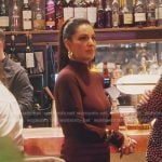 Jessel’s burgundy mesh top and shadow stripe skirt on The Real Housewives of New York City