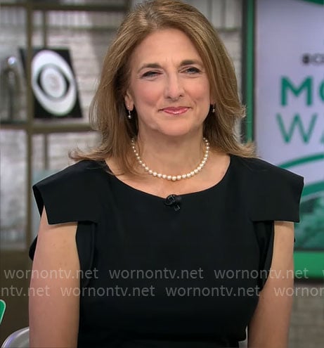 Jill Schlesinger’s black dress with folded sleeves on CBS Mornings