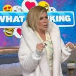 Jill Martin’s white sherpa jacket and embroidered blouse on The Kelly Clarkson Show