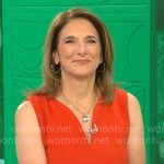 Jill Schlesinger’s red split-neck dress on CBS Mornings