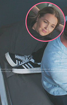 Jo’s black platform striped sneakers on Greys Anatomy