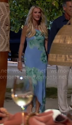 Joan's blue and green floral dress on The Golden Bachelorette