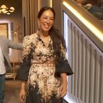 Joanna Gaines’s black floral button front dress on The Drew Barrymore Show