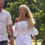 Joan’s white off-shoulder blouse on The Golden Bachelorette