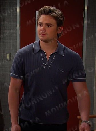 Johnny's navy ribbed polo shirt on Days of our Lives