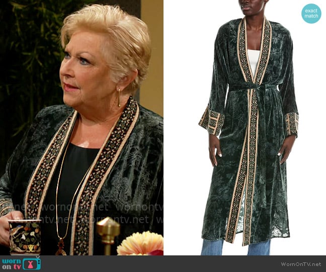 Johnny Was Natalia Silk Kimono worn by Traci Abbott (Beth Maitland) on The Young and the Restless