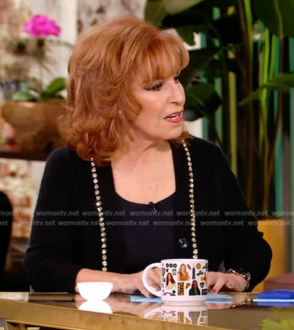 Joy's black rhinestone embellished trim cardigan on The View