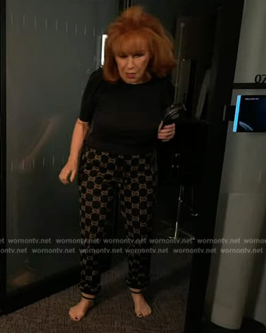 Joy's black gg logo track pants on The View